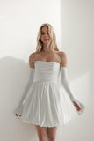 A-Line Short-Mini Satin Wedding Dress CW3413 - COCOMELODY