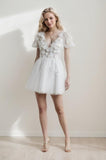 A-Line Short-Mini Lace Tulle Wedding Dress CW3414 - COCOMELODY