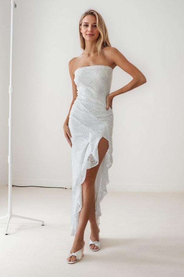 Sheath-Column Ankle Length Lace Wedding Dress CW3419 - COCOMELODY