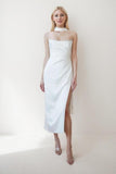 Sheath-Column Tea Length Satin Wedding Dress CW3421 - COCOMELODY