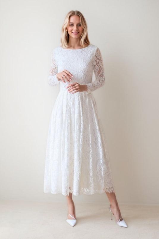 A-Line Tea Length Lace Wedding Dress CW3423 - COCOMELODY