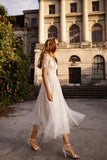 A-Line Tea Length Lace Tulle Wedding Dress CW3427CR
