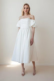 A-Line Tea Length Satin Wedding Dress CW3436 - COCOMELODY