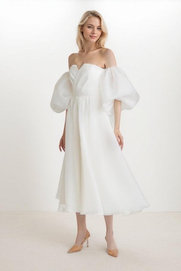 A-Line Tea Length Organza Wedding Dress CW3437 - COCOMELODY