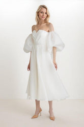 A-Line Tea Length Organza Wedding Dress CW3437 - COCOMELODY