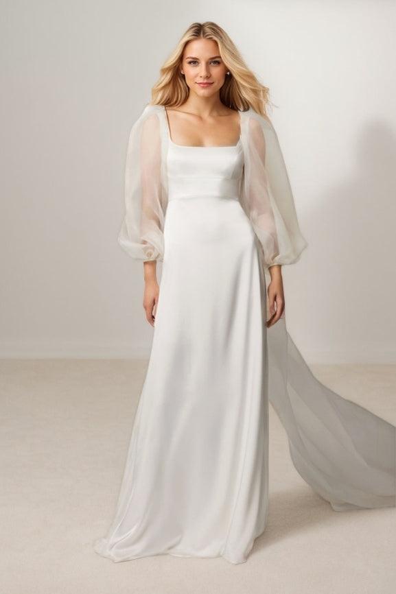 A-Line Court Train Elastic Satin Wedding Dress CW3439 - COCOMELODY