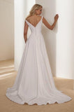 A-Line Sweep-Brush Train Elastic Cloth Wedding Dress CW3441 - COCOMELODY