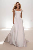 A-Line Sweep-Brush Train Elastic Cloth Wedding Dress CW3441 - COCOMELODY