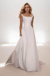 A-Line Sweep-Brush Train Elastic Cloth Wedding Dress CW3441CR - COCOMELODY