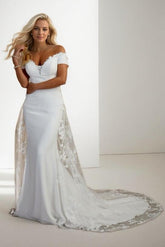 Mermaid Court Train Lace Elastic Cloth Wedding Dress CW3454 - COCOMELODY