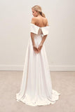 A-Line Sweep-Brush Train Elastic Cloth Wedding Dress CW3457 - COCOMELODY