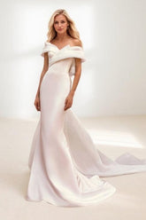 Trumpet-Mermaid Sweep-Brush Train Satin Wedding Dress CW3459 - COCOMELODY