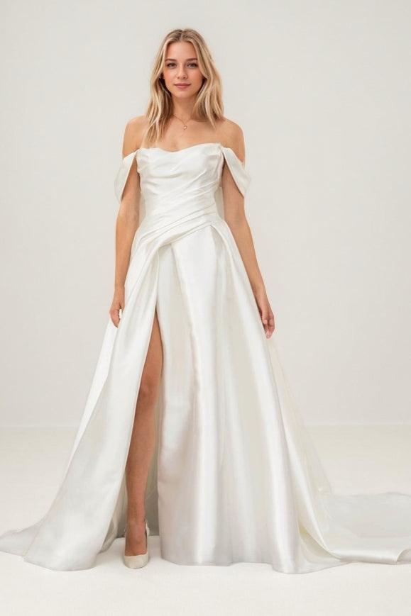 A-Line Court Train Satin Wedding Dress CW3466 - COCOMELODY