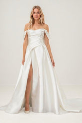 A-Line Court Train Satin Wedding Dress CW3466 - COCOMELODY