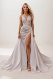 A-Line Court Train Lace Satin Wedding Dress CW3467 - COCOMELODY