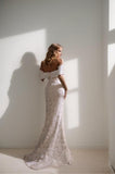 A-Line Sweep-Brush Train Lace Satin Wedding Dress CW3468 - COCOMELODY
