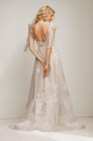 A-Line Sweep-Brush Train Lace Tulle Wedding Dress CW3470 - COCOMELODY