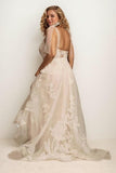 A-Line Sweep-Brush Train Lace Tulle Wedding Dress CW3472 - COCOMELODY