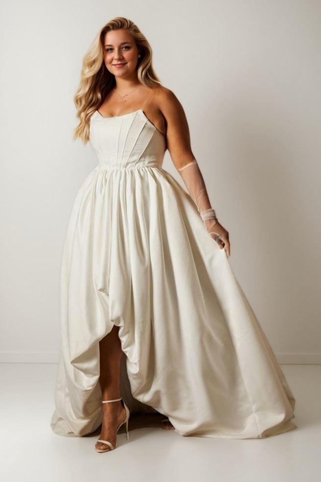 A-Line High-Low Satin Wedding Dress CW3477 - COCOMELODY