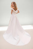A-Line Sweep-Brush Train Mikado Wedding Dress CW3479 - COCOMELODY