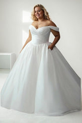 A-Line Sweep-Brush Train Taffeta Wedding Dress CW3483 - COCOMELODY