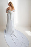 Sheath-Column Court Train Elastic Cloth Wedding Dress CW3485 - COCOMELODY