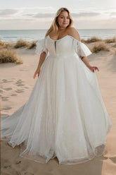 A-Line Court Train Sparkle Tulle Wedding Dress CW3486 - COCOMELODY