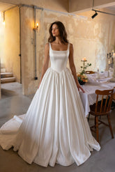 A-Line Court Train Satin Wedding Dress CW3503