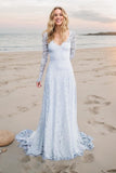 A-Line Sweep-Brush Train Lace Wedding Dress CW3506 - COCOMELODY