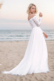 A-Line Sweep-Brush Train Lace Wedding Dress CW3508 - COCOMELODY