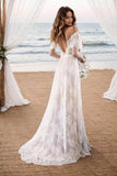 A-Line Sweep-Brush Train Lace Wedding Dress CW3511CR - COCOMELODY