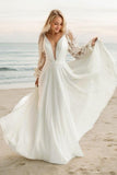 A-Line Sweep-Brush Train Lace Chiffon Wedding Dress CW3513 - COCOMELODY