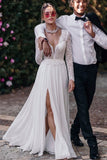 A-Line Court Train Lace Chiffon Wedding Dress CW3519