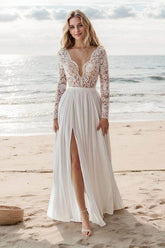 A-Line Court Train Lace Chiffon Wedding Dress CW3519 - COCOMELODY