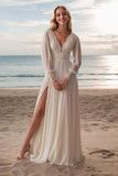 A-Line Sweep-Brush Train Lace Chiffon Wedding Dress CW3521 - COCOMELODY