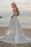 A-Line Sweep-Brush Train Lace Wedding Dress CW3524 - COCOMELODY