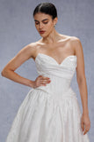 Ball Gown Court Train Jacquard Satin Wedding Dress CW3531 - COCOMELODY