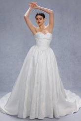 Ball Gown Court Train Jacquard Satin Wedding Dress CW3532 - COCOMELODY