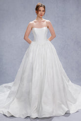 Ball Gown Court Train Jacquard Satin Wedding Dress CW3533 - COCOMELODY