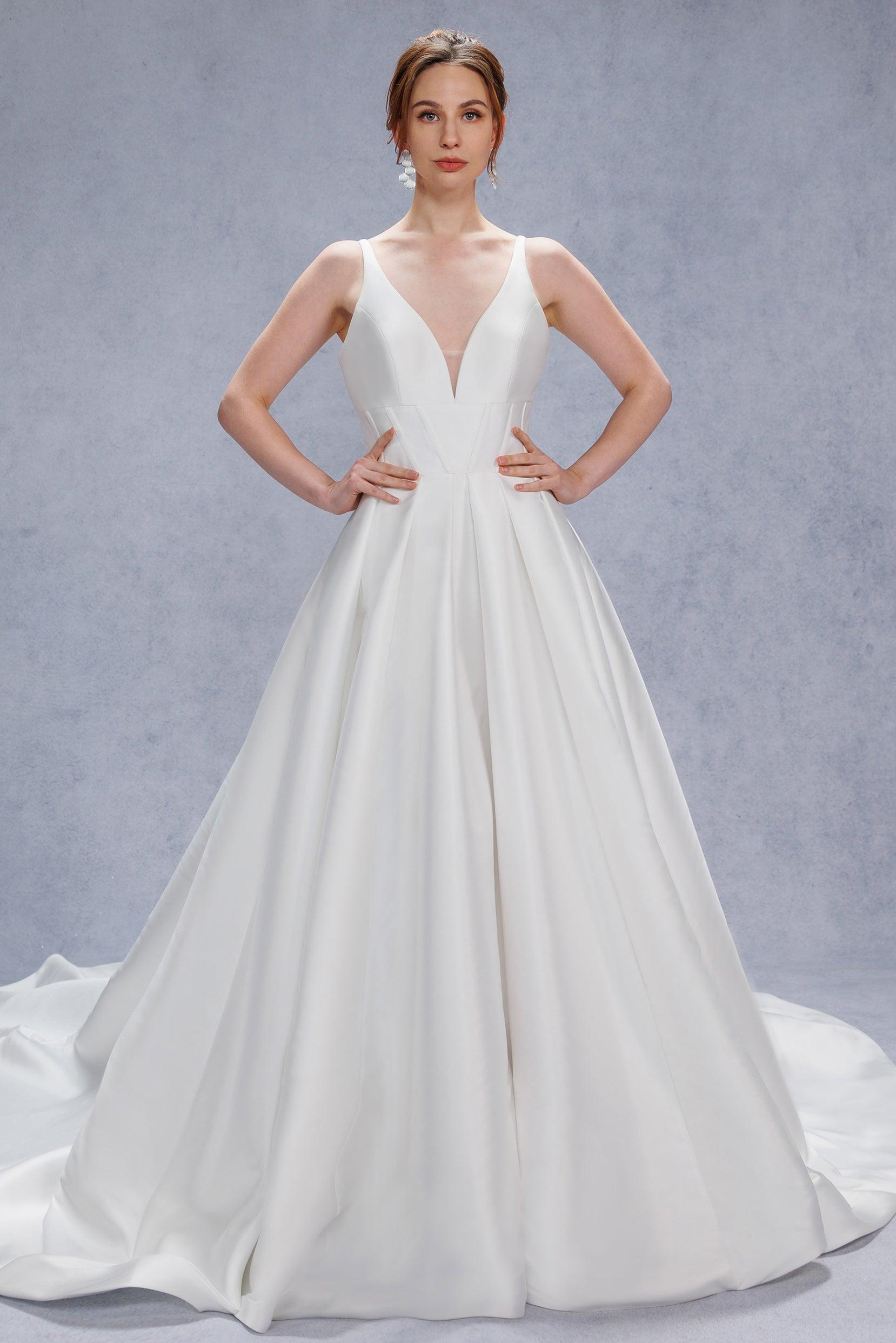 A-Line Court Train Mikado Wedding Dress CW3534 - COCOMELODY