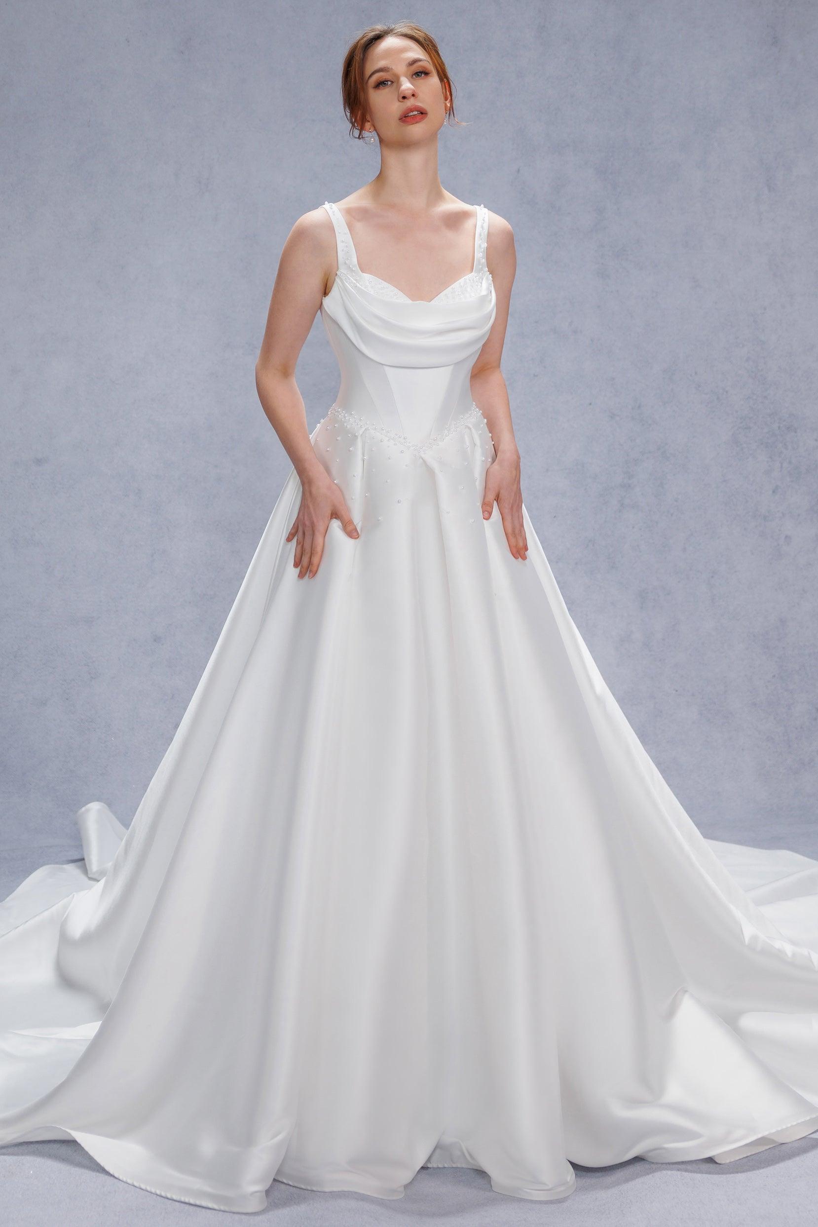 A-Line Court Train Mikado Wedding Dress CW3535 - COCOMELODY