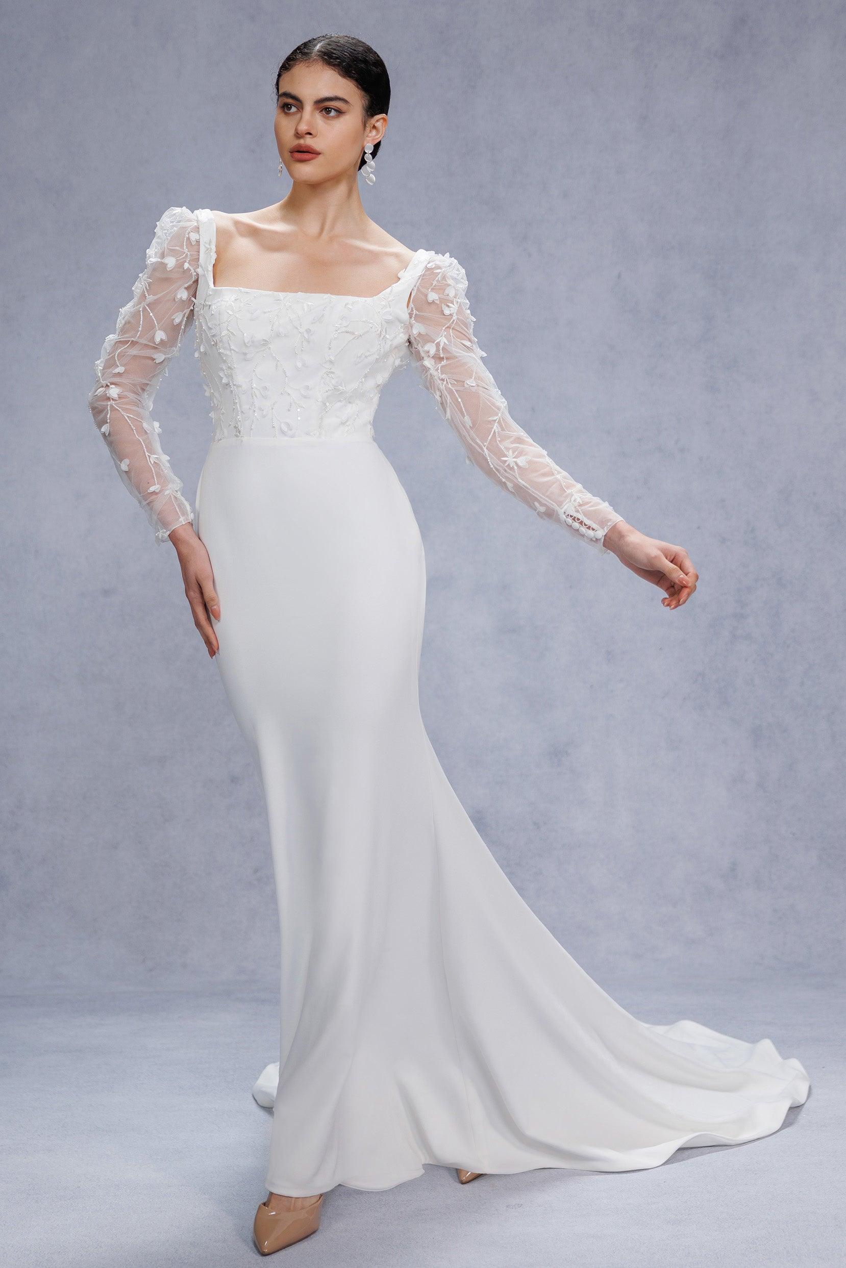Trumpet-Mermaid Court Train Stretch Satin Wedding Dress CW3537 - COCOMELODY