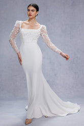 Trumpet-Mermaid Court Train Stretch Satin Wedding Dress CW3537 - COCOMELODY