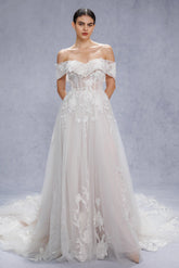 A-Line Court Train Lace Tulle Wedding Dress CW3539 - COCOMELODY