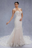 Trumpet-Mermaid Chapel Train Lace Tulle Wedding Dress CW3541 - COCOMELODY