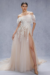A-Line Court Train Lace Tulle Wedding Dress CW3542 - COCOMELODY
