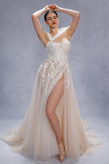 A-Line Court Train Lace Tulle Wedding Dress CW3542 - COCOMELODY