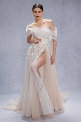 A-Line Court Train Lace Tulle Wedding Dress CW3542 - COCOMELODY