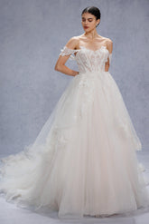 Ball Gown Court Train Lace Tulle Wedding Dress CW3543 - COCOMELODY