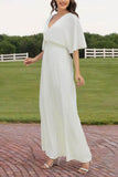 V-Neck Floor Length Chiffon Wedding Jumpsuit CW3558 - COCOMELODY